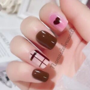 30pcs Brown Pink Plaid Press On Nails